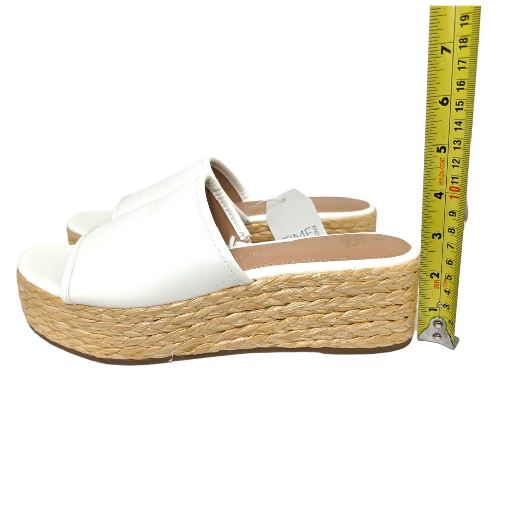 Raffia Platform Comfort Slide Sandals White Time and Tru Womens Sz 8, 9, 10, 11 - Picture 2 of 8